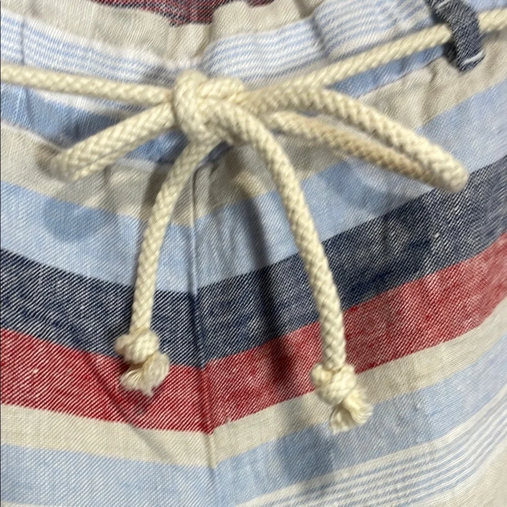 J Jill Linen Red Blue Stripe Drawstring Shorts L NWT Nautical